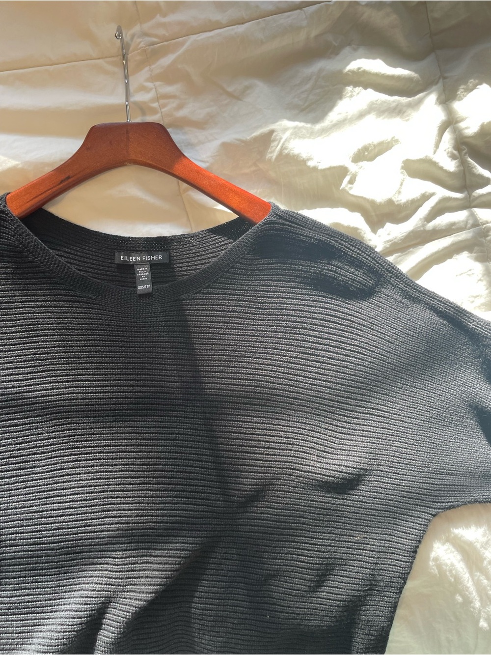 Eileen Fisher cotton black knit top sweater summer XS NWOT